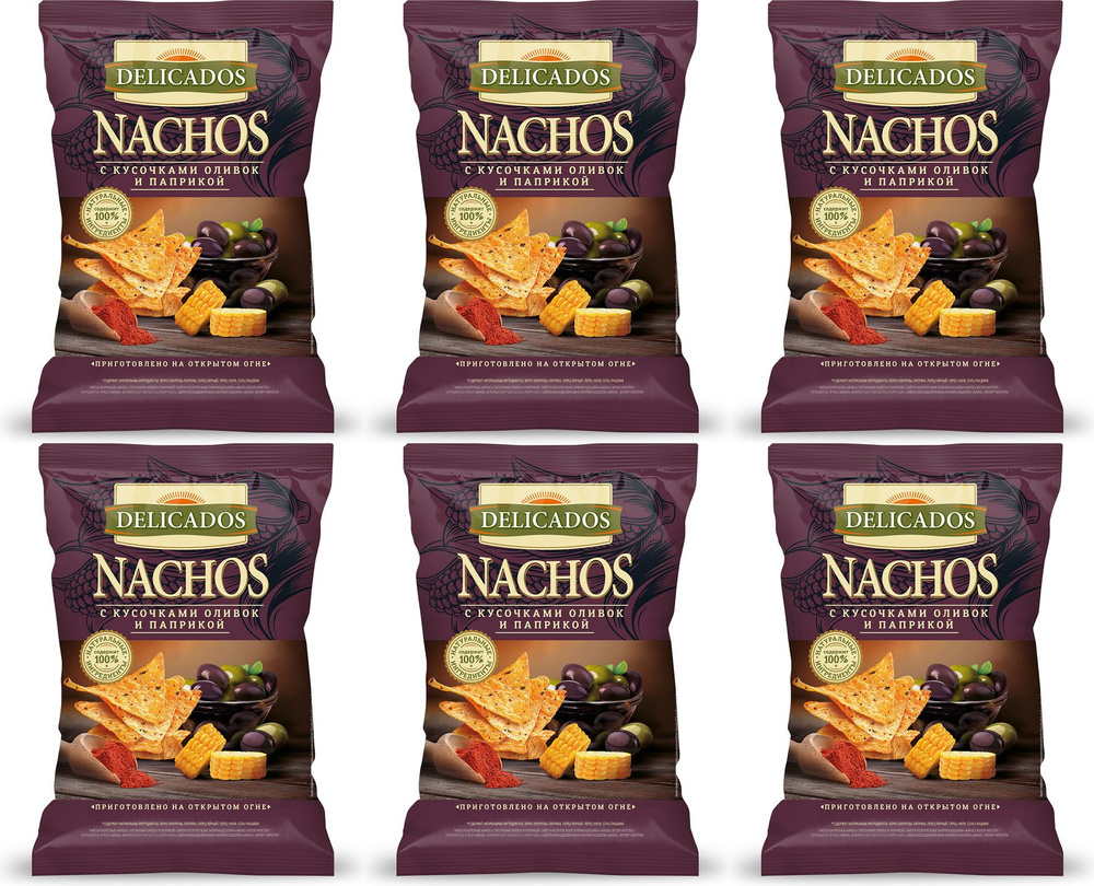 Начос кукурузные Delicados Nachos с кусочками оливок и паприкой, комплект: 6 упаковок по 150 г  #1