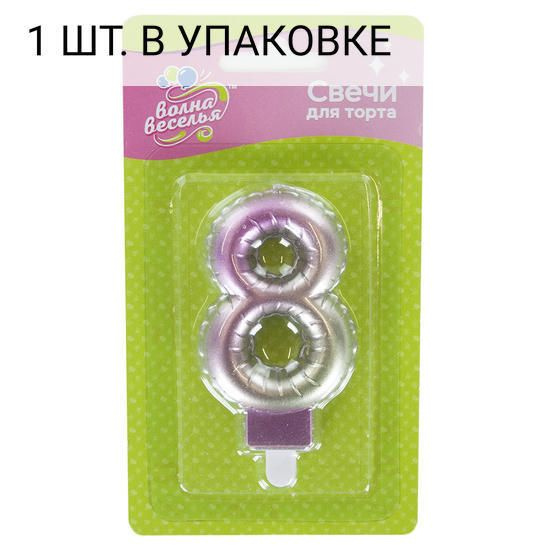 Свеча Цифра, 8, Розовый, Градиент, 7,5 см, 1 шт, праздничная свечка на день рождения, юбилей, мероприятие #1