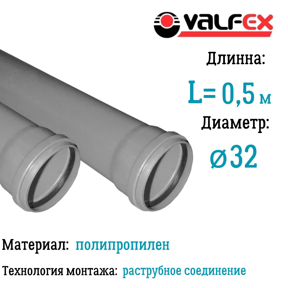 Труба BASE для внутренней канализации VALFEX Ф32 длина 0,50  м #1