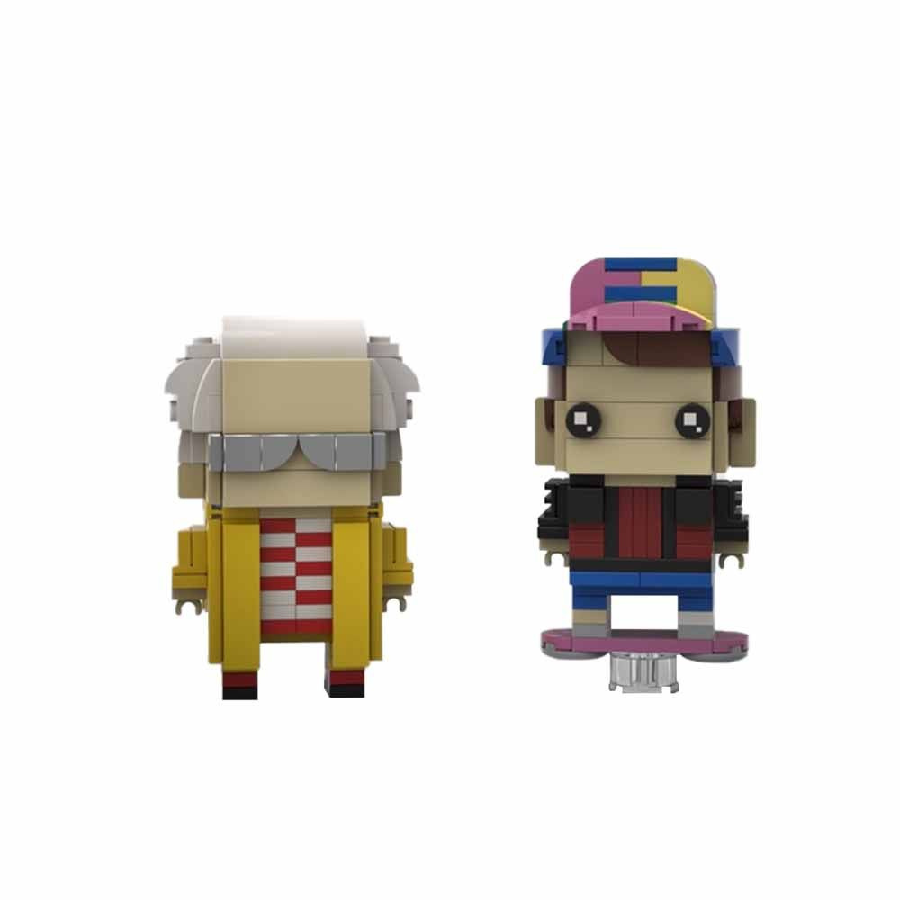 Строительная игрушка MOC Назад в будущее Back to the Future Док Браун и Марти Макфлай Brickheadz фигурки #1