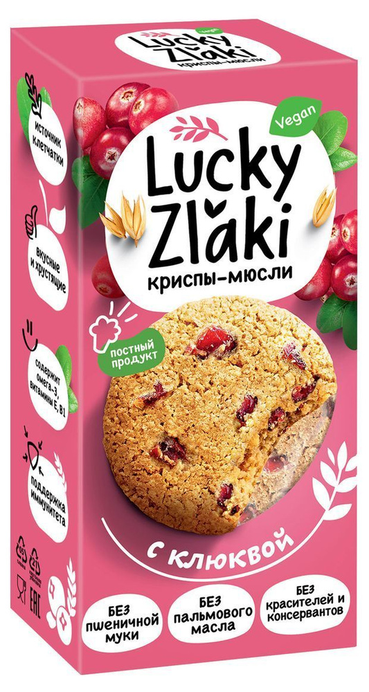 Lucky Zlaki криспы-мюсли с клюквой, смесь овсяных и ячменных хлопьев, с добавлением воздушной кукурузы, #1