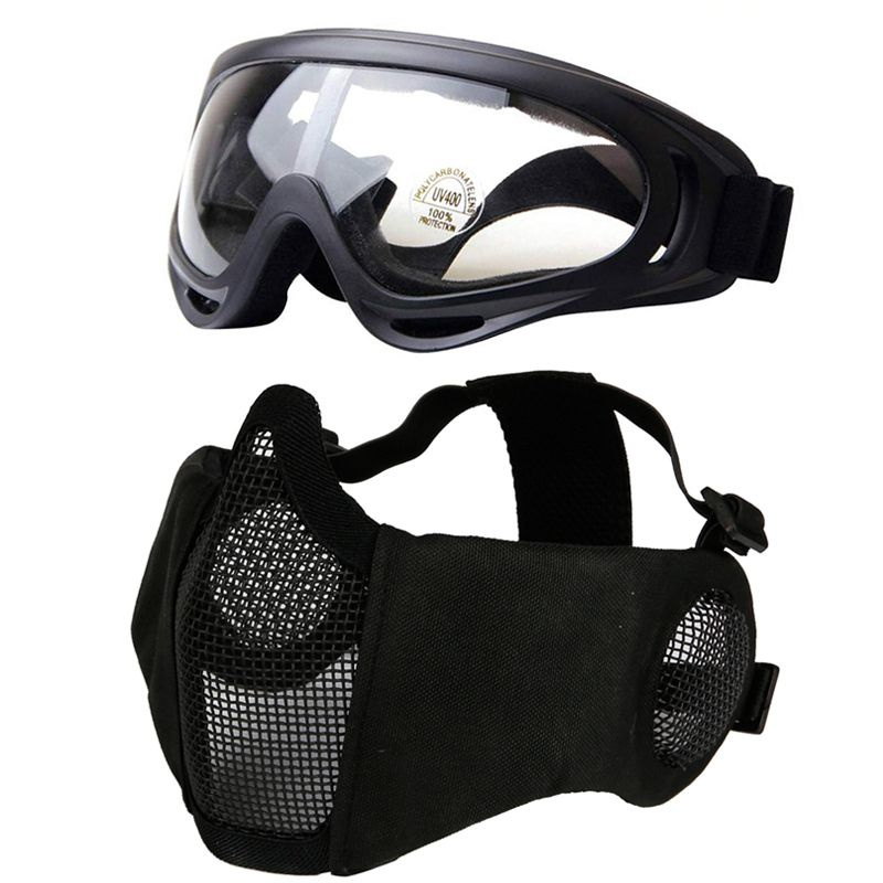 Тактическая защитная маска для лица с защитными очками для страйкбола и .
