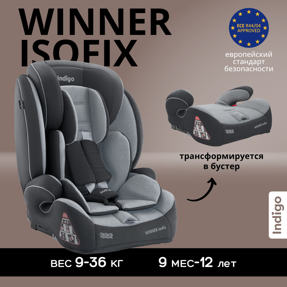 Автокресло бустер детское WINNER ISOFIX 9-36 кг, группа 1,2,3, темно-серый,  светло-серый - купить с доставкой по выгодным ценам в интернет-магазине  OZON (785575472)