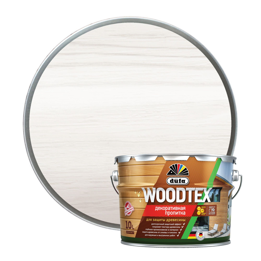 Пропитка декоративная для защиты древесины алкидная Dufa Woodtex белая 10 л  #1