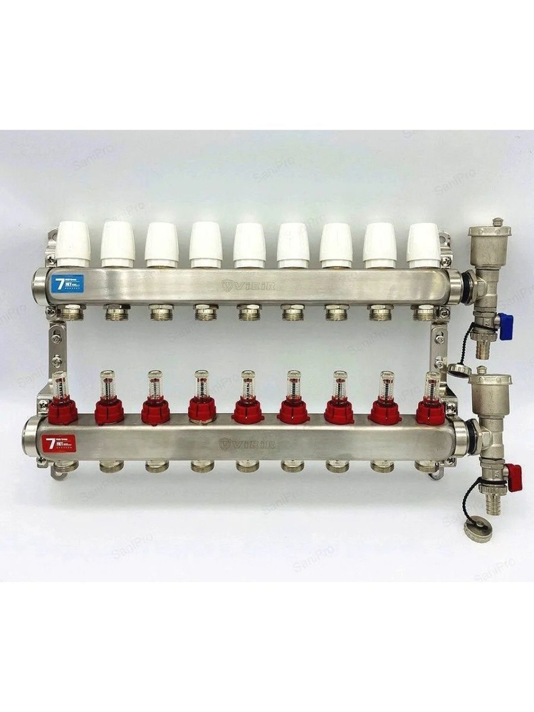 Коллектор для теплого пола 9-вых. с расходомерами без кранов, БЕЗ КРАНОВ 1"x3/4", VR113A  #1