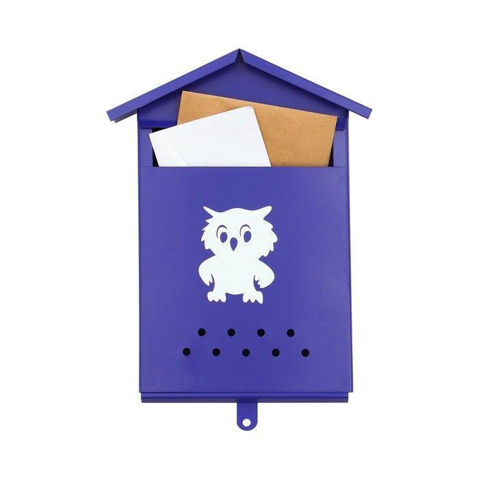 Ящик почтовый без замка (с петлёй), вертикальный, Домик, синий  #1