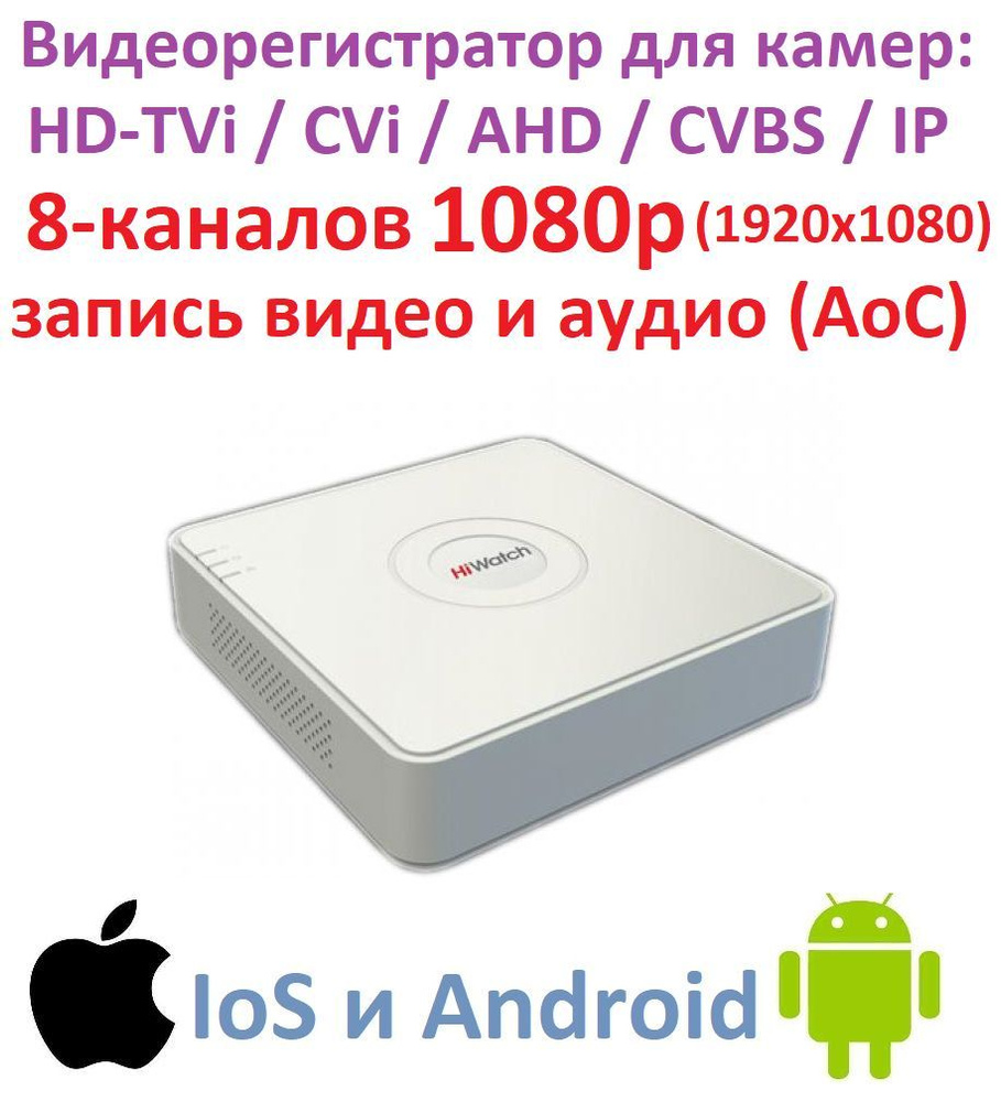 DS-H208QA(С) Hiwatch 8-кан видеорегистратор TVI, CVI, AHD, CVBS, IP. Запись  видео с аудио - купить с доставкой по выгодным ценам в интернет-магазине  OZON (989342852)