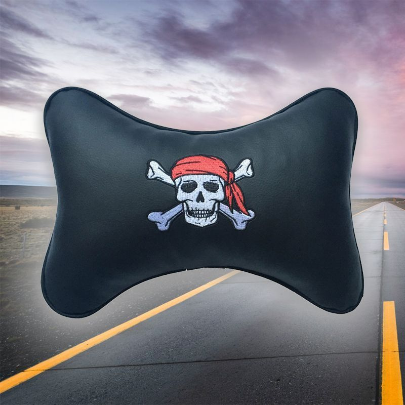 Автомобильная подушка под шею на подголовник из экокожи Пират  #1