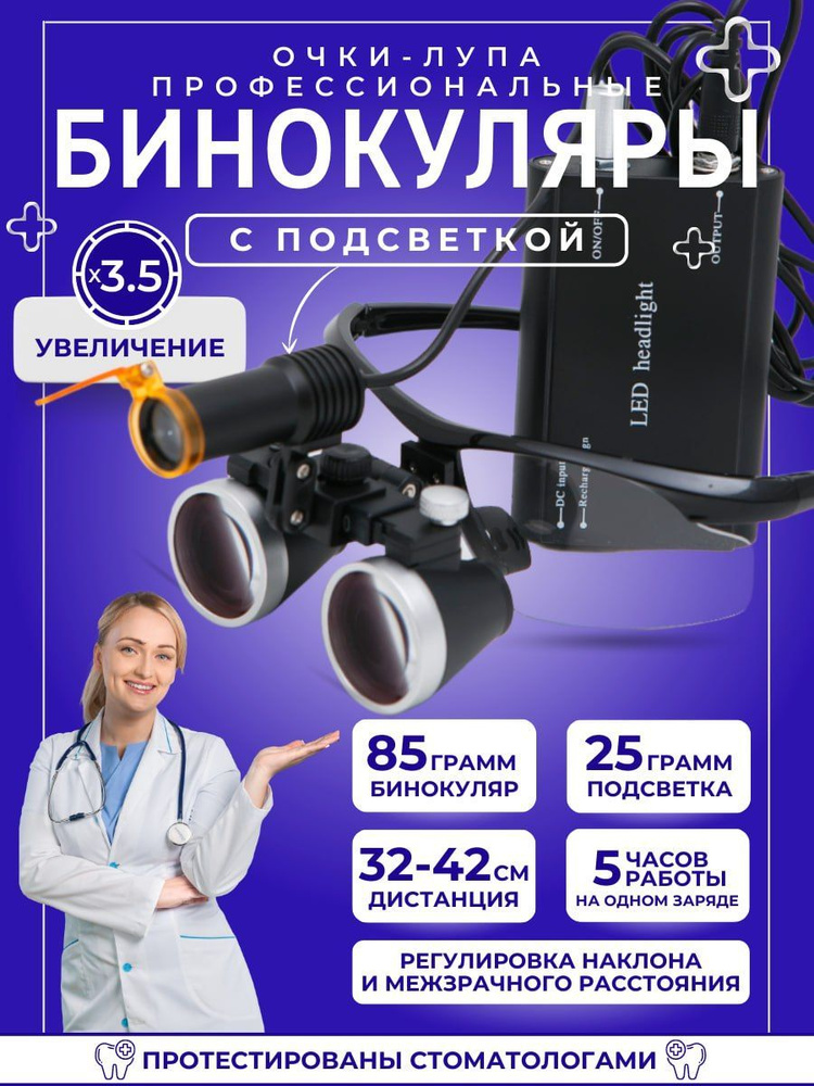 Бинокулярные лупа очки с подсветкой 3.5х - купить с доставкой по ...