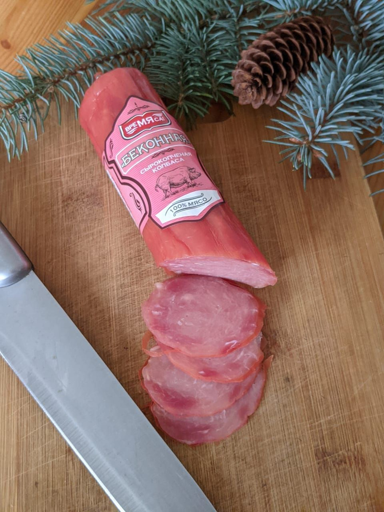 Колбаса "беконная" сырокопченая свиная в вакуумной упаковке  #1