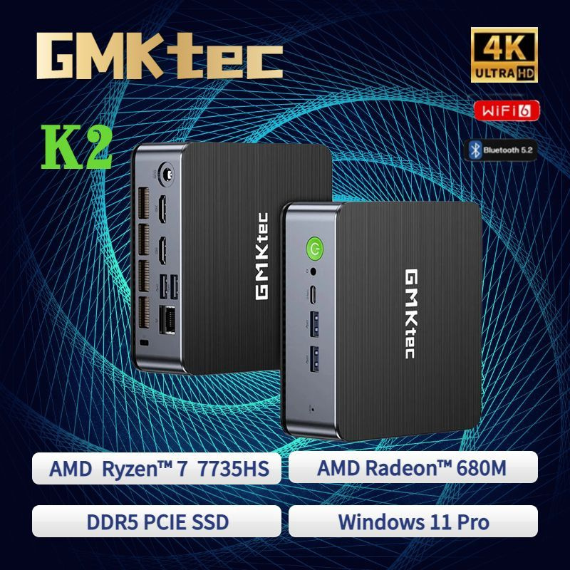GMKtec Мини-ПК K2 (AMD Ryzen 7 7735HS, RAM 16 ГБ, SSD 1024 ГБ, AMD