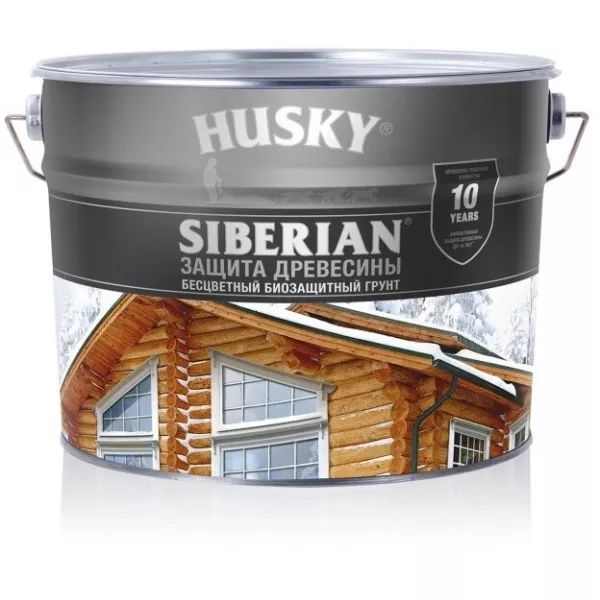 Краска Грунт-антисептик биозащитный для дерева HUSKY SIBERIAN (9л ...