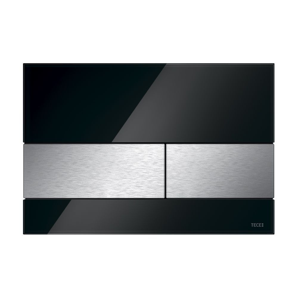 Стеклянная панель смыва для унитаза TECEsquare, стекло черное, клавиши нержавеющая сталь сатин, покрытие #1