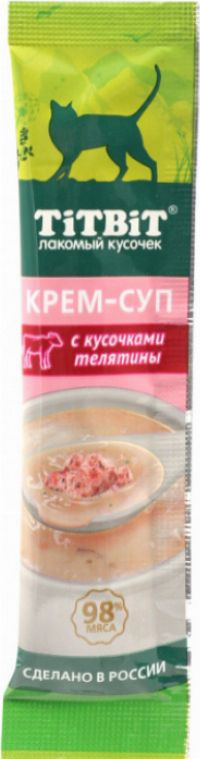 Лакомство для кошек TiTBiT / ТитБит Крем-суп с кусочками телятины 10г ...