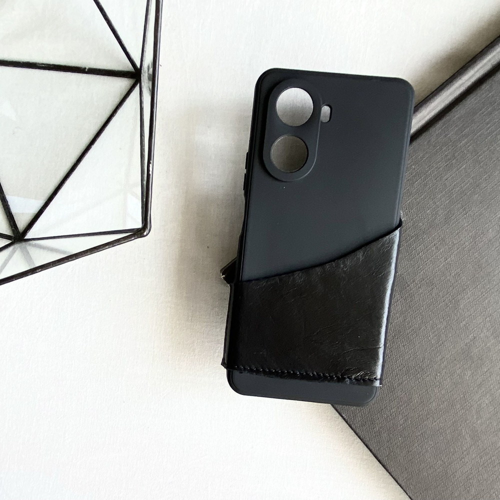 Силиконовый чехол для Huawei Nova 10 SE Черный с держателем для карт из ...