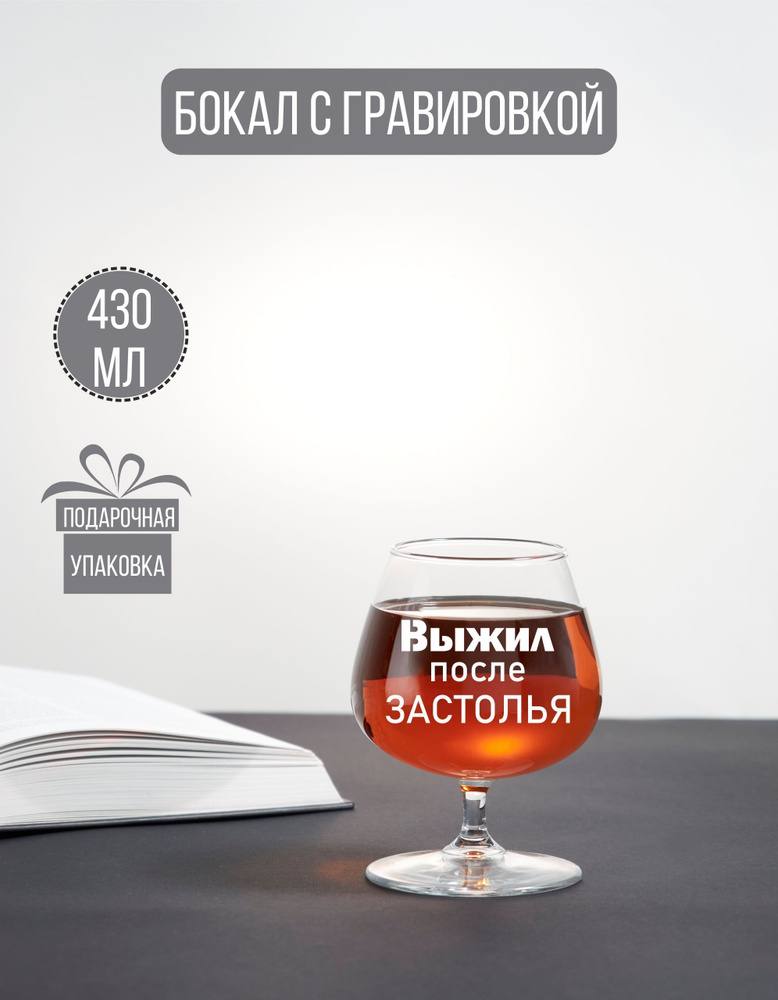 Бокал коньячный с гравировкой "Выжил после застолья" #1