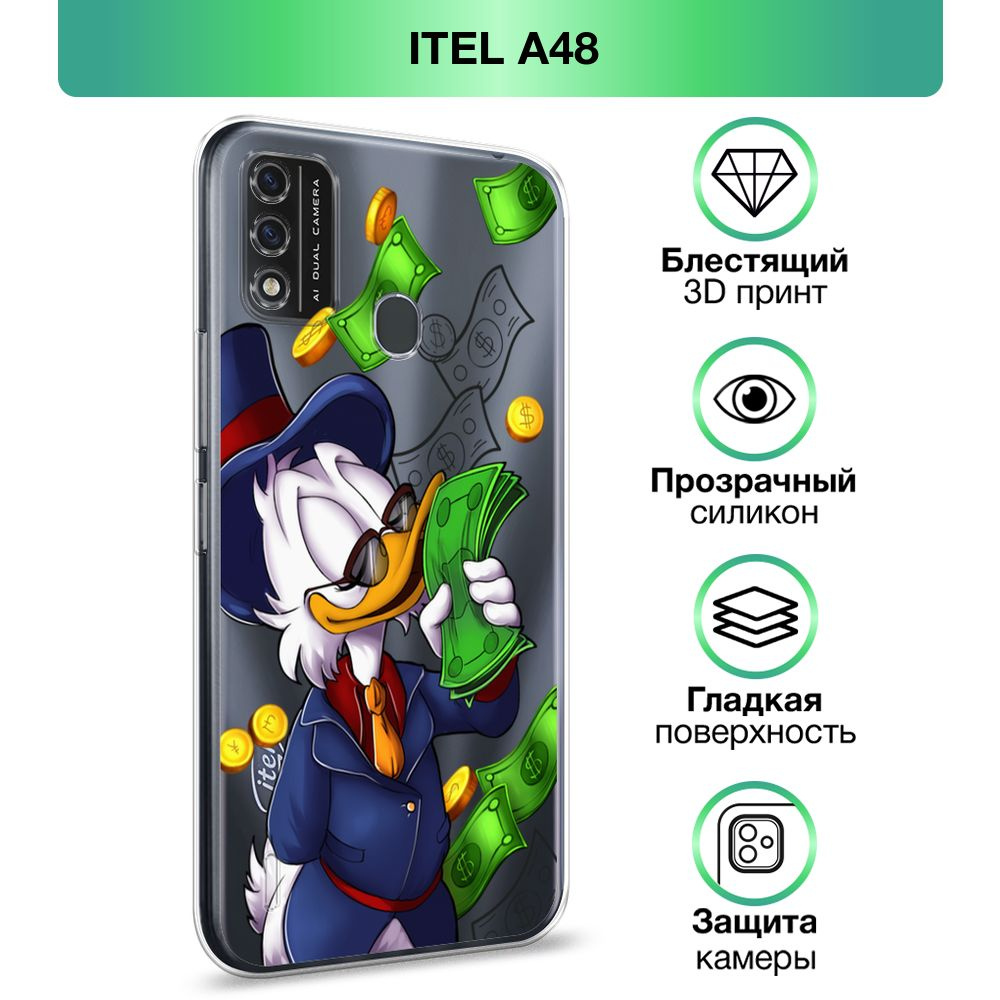 Чехол на Itel A48 / Айтел А48 прозрачный силиконовый с принтом 