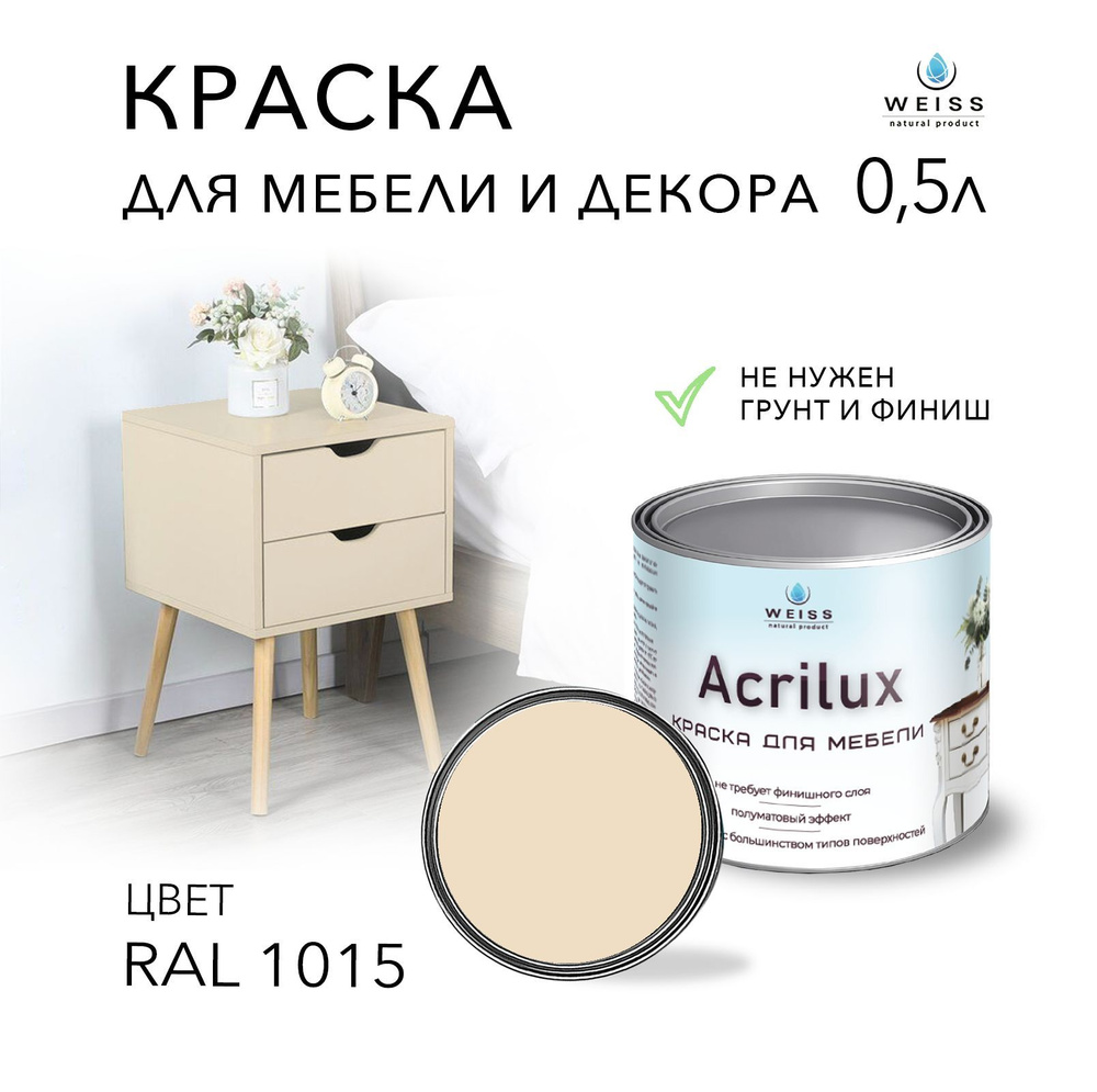 Краска Acrilux для мебели RAL 1015, для кухонных фасадов, для декора, для творчества, моющаяся, без запаха #1
