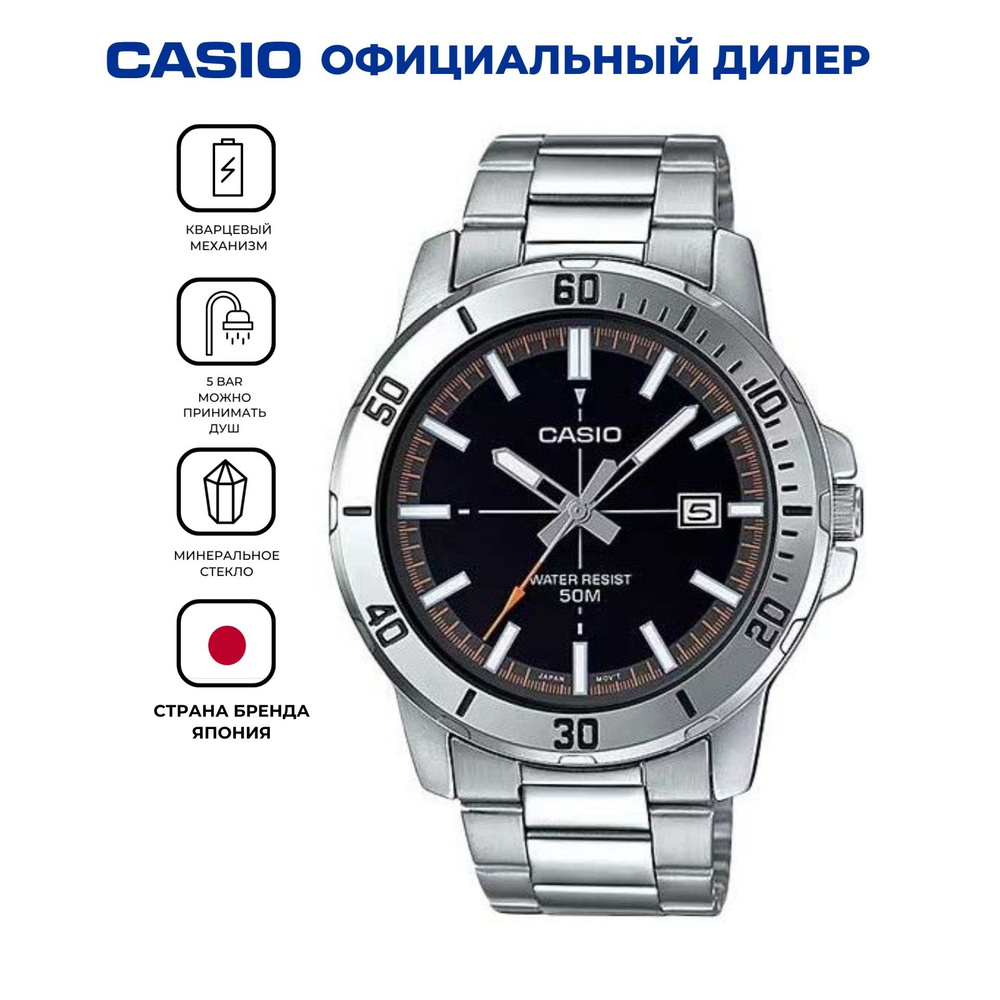 Мужские японские наручные часы Casio MTP-VD01D-1E2 с гарантией #1