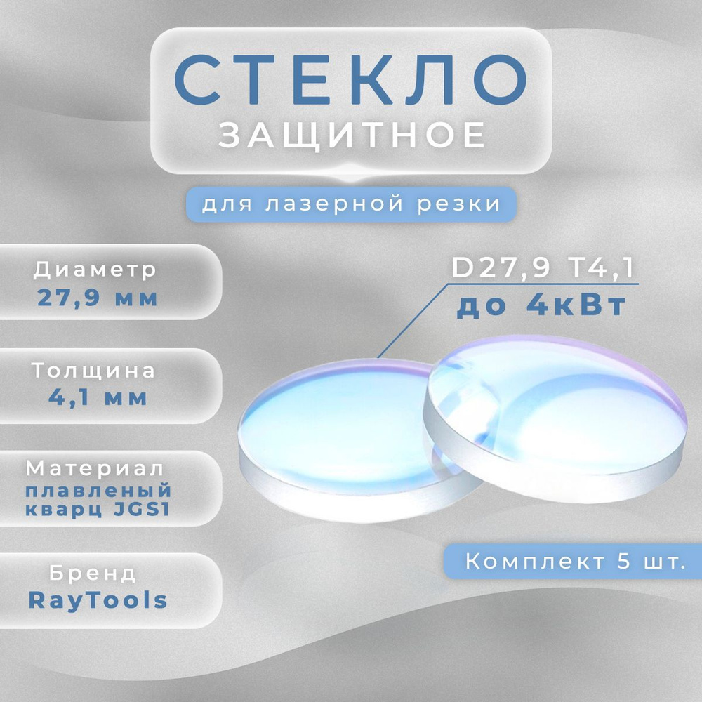 Защитное стекло D27,9х4,1 мм, кварц, AR/AR1064 нм (до 4 кВт) 5шт. #1