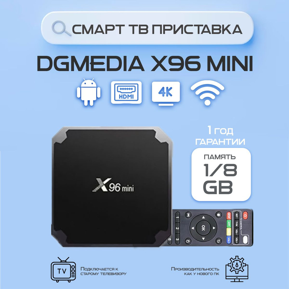 Андроид смарт ТВ приставка медиаплеер для телевизора DGMedia X96 mini 1/8  Гб, Wi-Fi, 4K