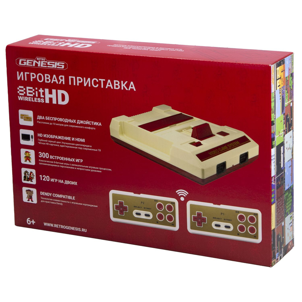 Игровая приставка Retro Genesis 8 Bit HD Wireless + 300 игр (HDMI кабель, 2  беспроводных джойстика)