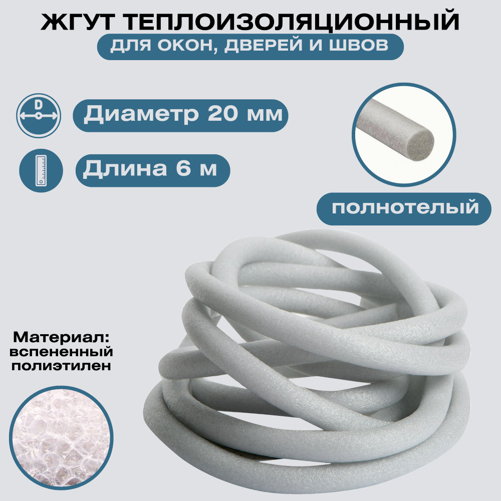 Утеплитель, жгут теплоизоляционный 20 мм x 6. Заполняет швы в процессе  монтажа окон и дверей. Для стен дома и дачи. Для сохранения тепла в  помещении и ...