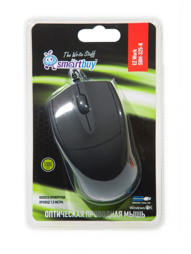 Мышь SmartBuy проводная 325 USB/DPI 1000/3 кнопки/1.5м черная (SBM-325 ...