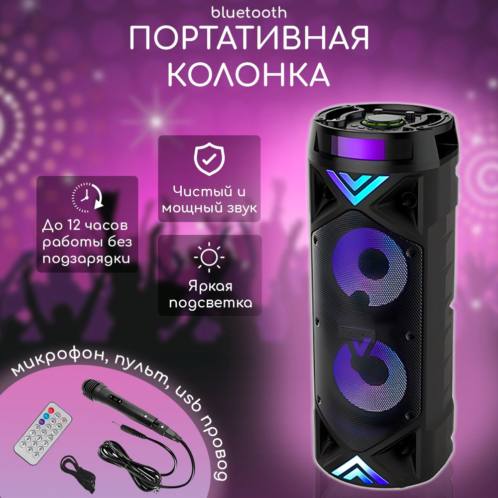 TechTag ZQS6201, Портативная мощная Bluetooth колонка / беспроводная блютуз  колонка с микрофоном для караоке