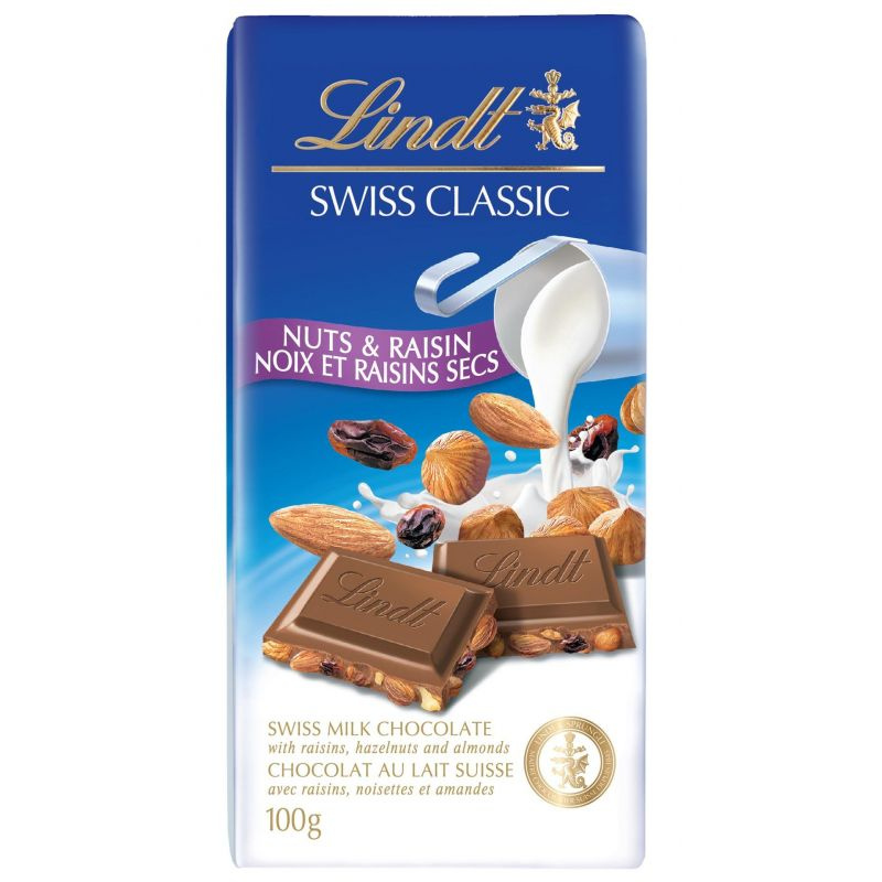 Шоколад Lindt Swiss Classic Молочный с орехом и изюмом, 100 г #1