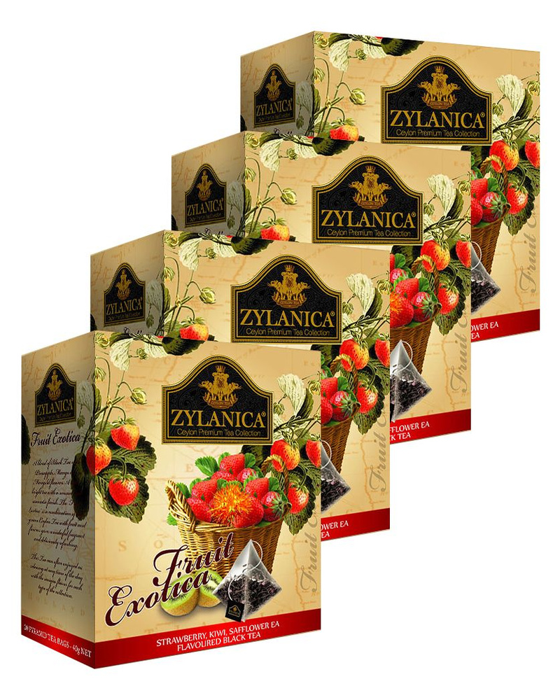 Чай черный ZYLANICA Fruit Exotica с клубникой и киви, 4шт по 20 пирамидок  #1