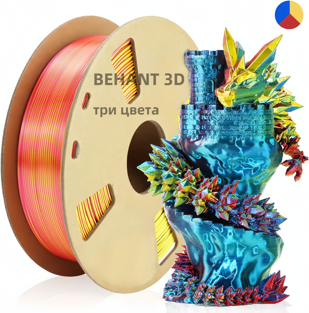 Трехцветный шелковый PLA материал для 3D принтера, многоцветный ...