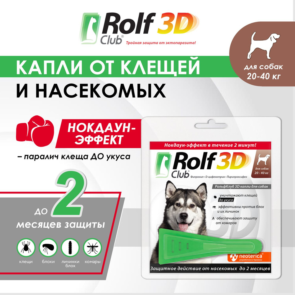 Капли от блох и клещей RolfClub 3D для собак 20-40 кг 2,5 мл - купить с  доставкой по выгодным ценам в интернет-магазине OZON (160815752)