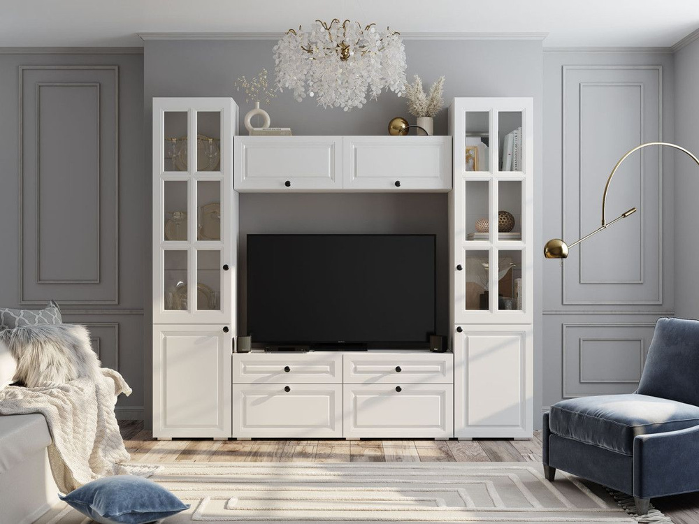 Гостиная комплект Северина шкаф-витрина, ТВ-тумба, навесной шкаф, 240 ...