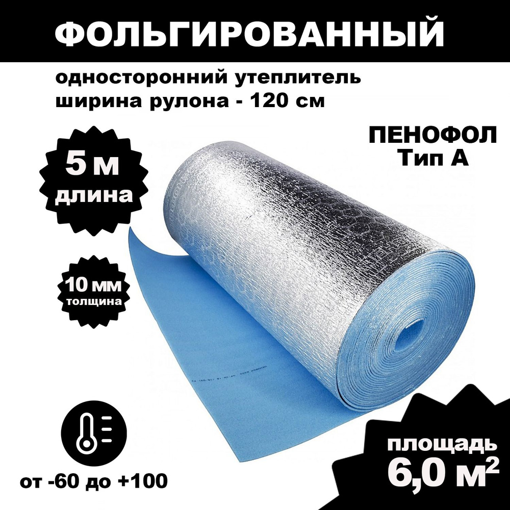 Утеплитель фольгированный ПЕНОФОЛ 2000 А10 10мм 6м2 купить по доступной ...