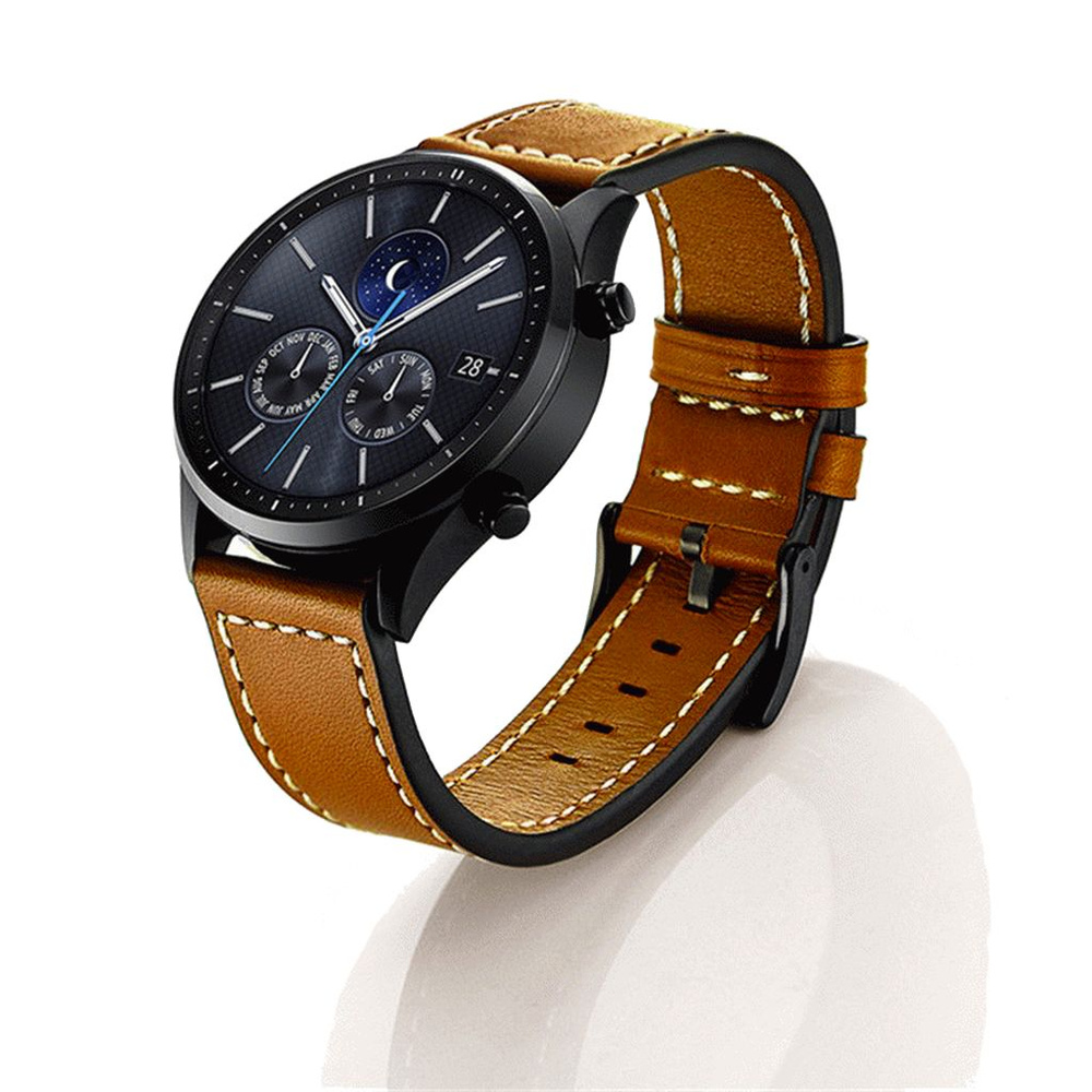 Классический кожаный ремешок с белой строчкой для Samsung Gear S3/Galaxy  Watch 46мм/Galaxy Watch 3 45мм (22мм) 0092-01-3, коричневый - купить с  доставкой по выгодным ценам в интернет-магазине OZON (236845199)