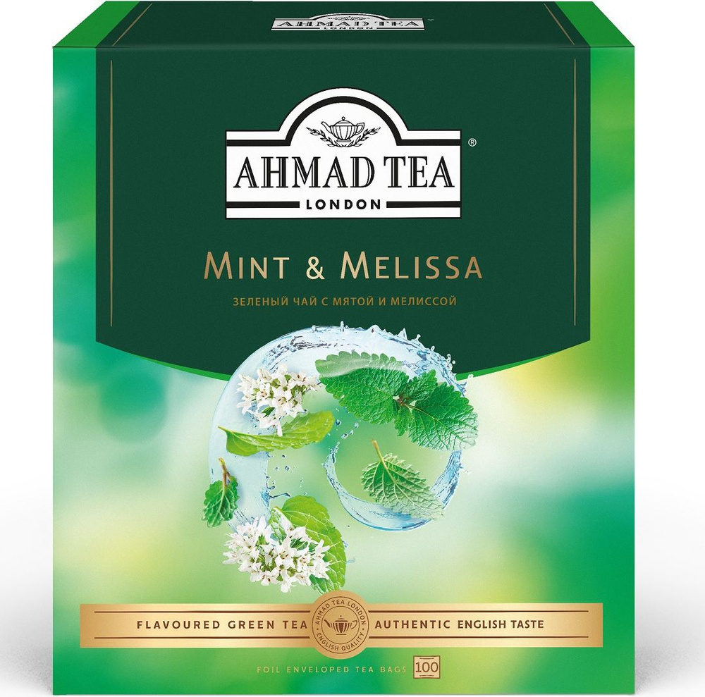 Чай в пакетиках зеленый Ahmad Tea с мятой и мелиссой, 100 шт - купить с ...