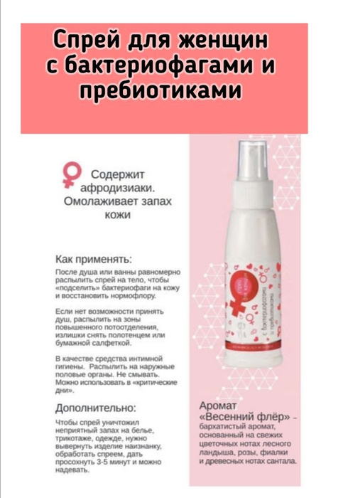 Спрей для женщин интимный,уходовый с бактериофагами и пребиотиками ...