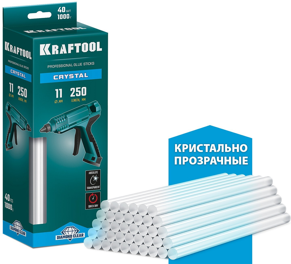 Кристально клеевые стержни KRAFTOOL Cristal 11х250 мм 40 шт. 06846-40