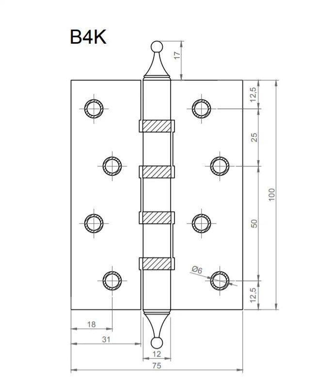 Петля дверная универсальная Vantage B4K-AS 100*75*3 Состаренное серебро ...