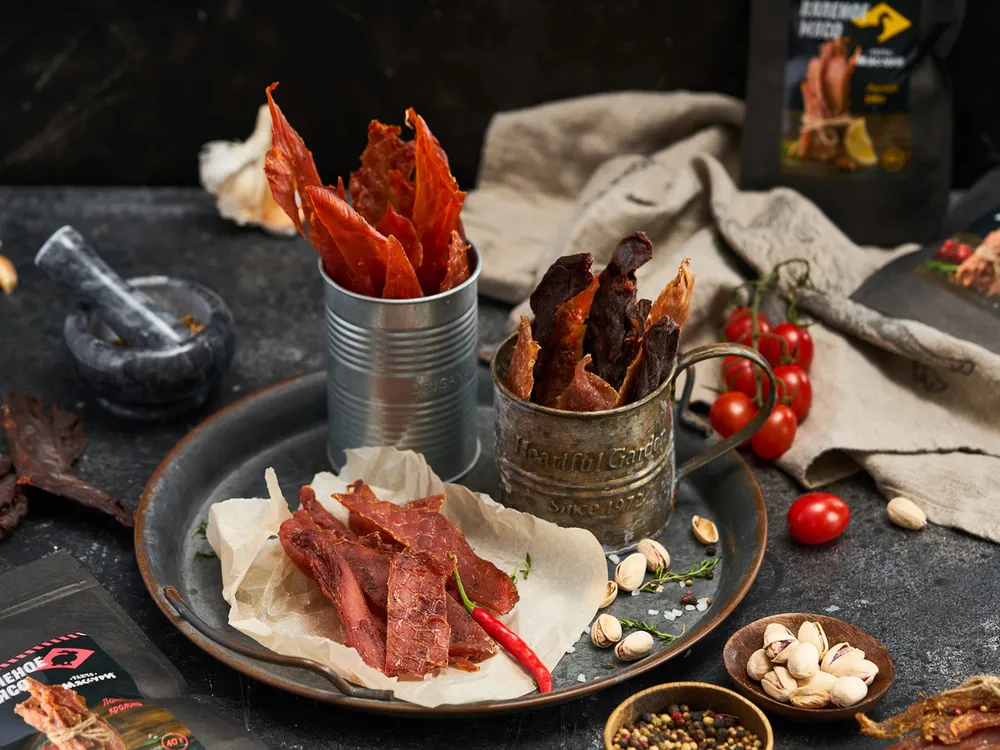 Вяленое мясо / сушеное мясо Ломтики курицы 150 г спайка 3 пачки Натуральные мясные снеки, 150 г, фото 2