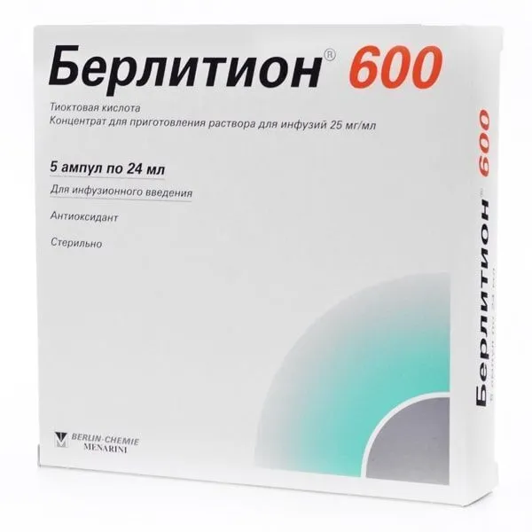 Берлитион 600, концентрат для приготовления раствора 25 мг/мл, ампулы 24 мл, 5 шт., 24 мл, 5 шт