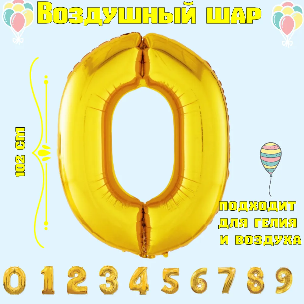 Шарики воздушные / Подарок на день рождение / Шар цифра 0, вариант, фото 2