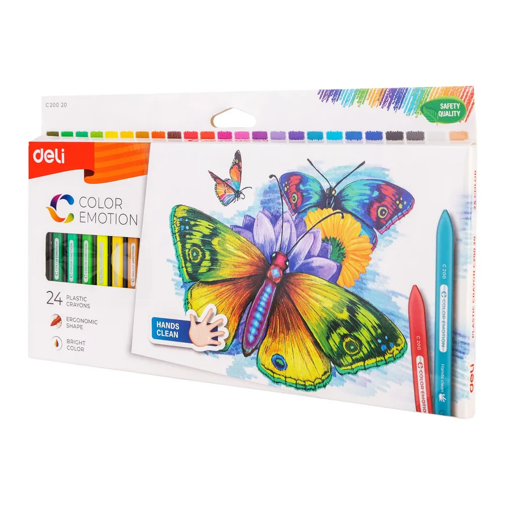 Восковые мелки 24 цвета, Deli Color Emotion, трехгранные, для школы и дома, 24 цв., фото 4