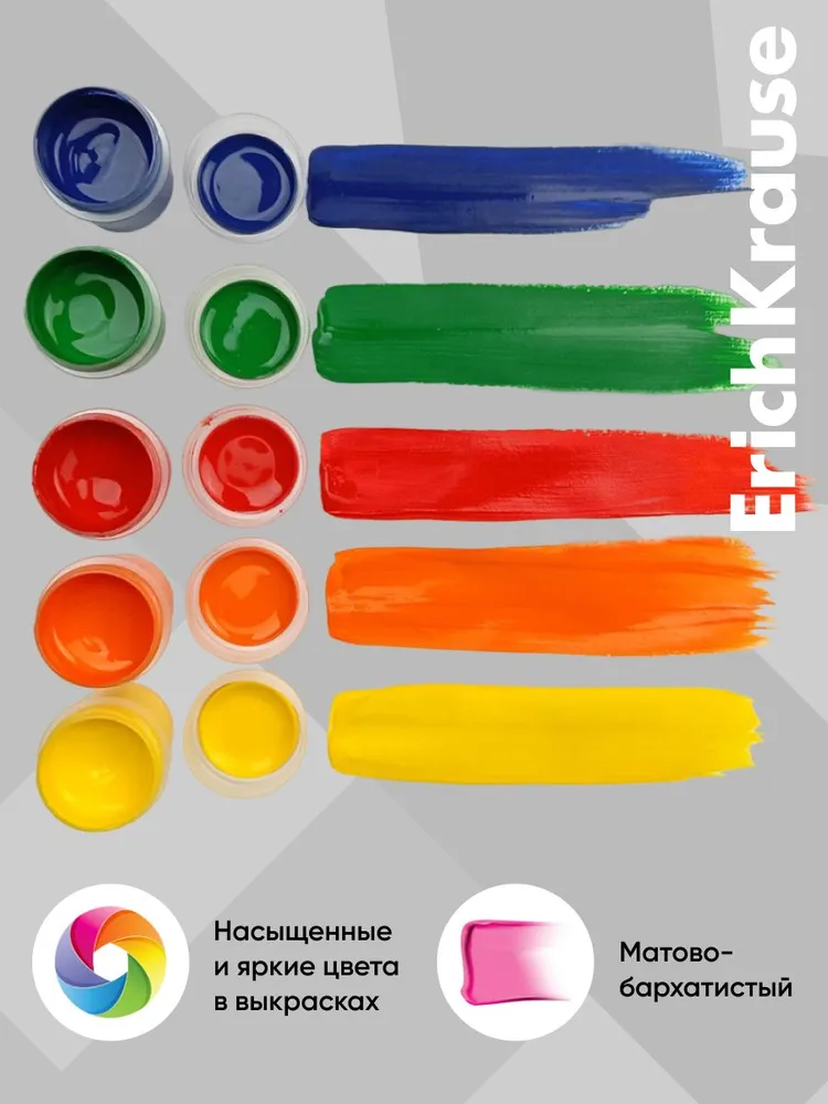 Гуашь ErichKrause Basic 12 цветов по 17мл, 12 цв., 17 мл, фото 4