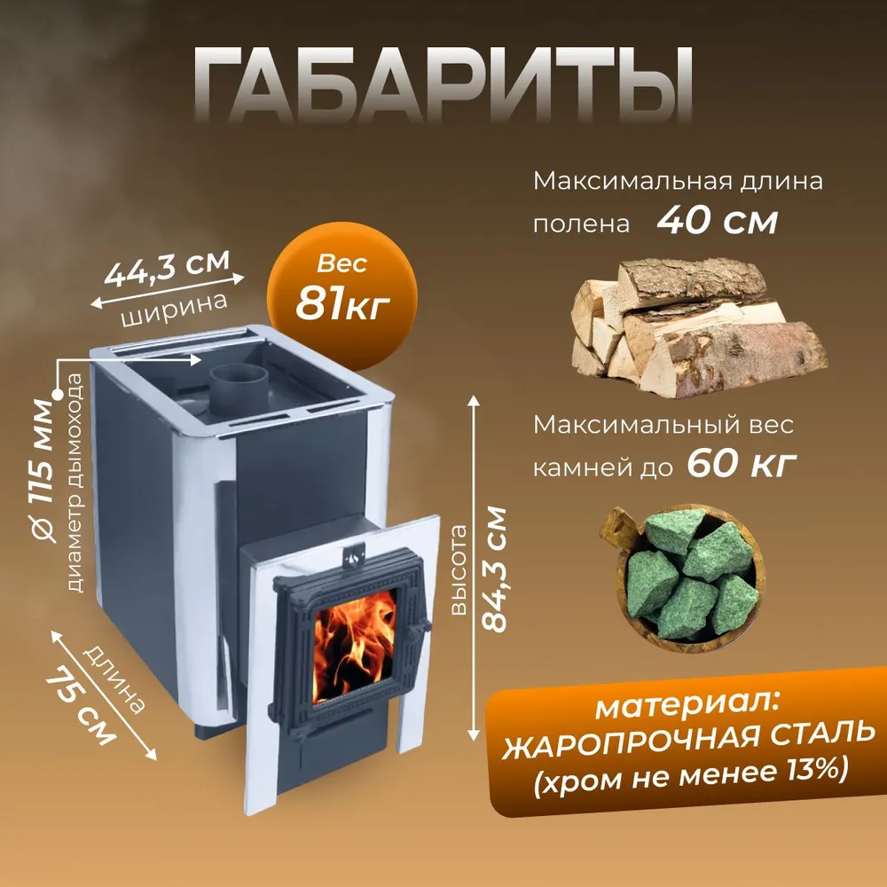Дровяная печь для бани Термофор ДоброПар 14-18 (чугунная дверца со стеклом), 14-18, фото 6