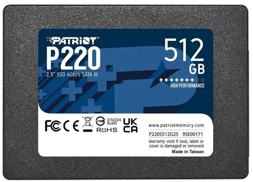 Patriot Memory 512 ГБ Внутренний SSD-диск Накопитель SSD 512Gb Patriot P220 P220S512G25 SATA III 2.5