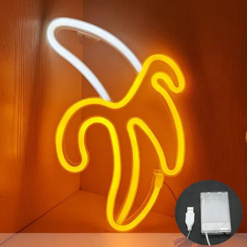 Неоновая светодиодная вывеска "Банан", питание от батареек и USB, акриловая подсветка для спальни, д