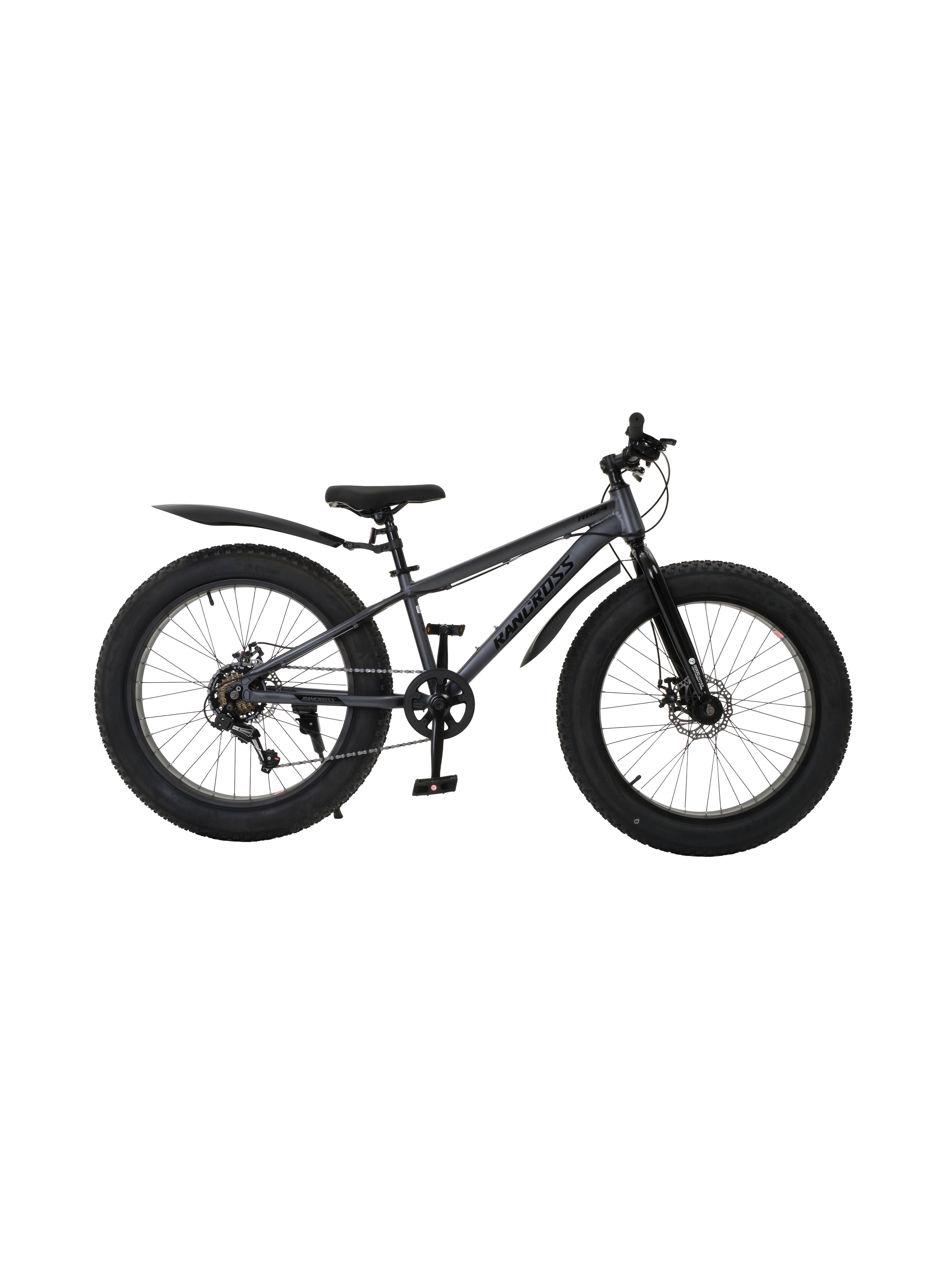 Подростковый фэтбайк Rancross R624, колеса 24*4, рама 12,5 дюймов, SHIMANO 7ск, вилка жесткая RIGID, Fat-bike серый, рост 130-160 см, 9-13 лет