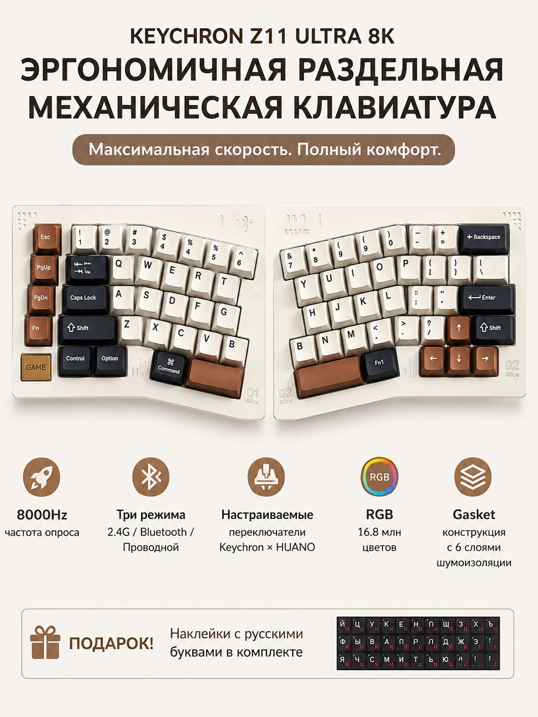 Keychron Клавиатура беспроводная Z11 Ultra, (Huano Lilac), Английская ...